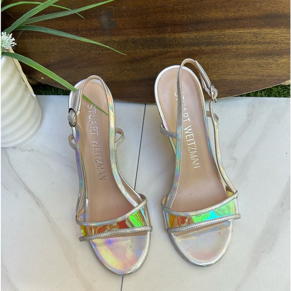 Stuart Weitzman Womens Mondrian 100 Sandal Silver/ Aurora size US 7 - Picture 10 of 14